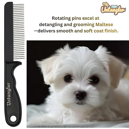 Super-Groom Combs with Smooth Rotating Teeth for Painless Mat Removal (Black, 30 Fine-Spaced Teeth)