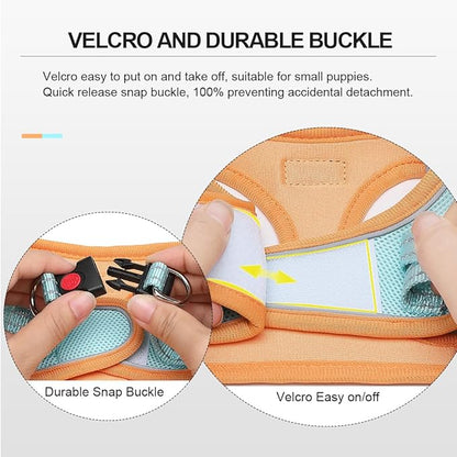Mercano Soft Mesh Dog Harness and Leash Set, No-Chock Step-in Reflective Breathable Lightweight Easy Walk Vest Harnesses with Safety Buckle for Small Dogs, Cats (XXS, Orange Blue)