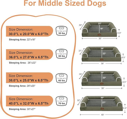 Medium Large Dog Bed Orthopedic Washable: Beds Bolster Medium Large Sized Dog Bed Egg Crate Foam Couch Sofa Waterproof with Removable Cover - Dark Green