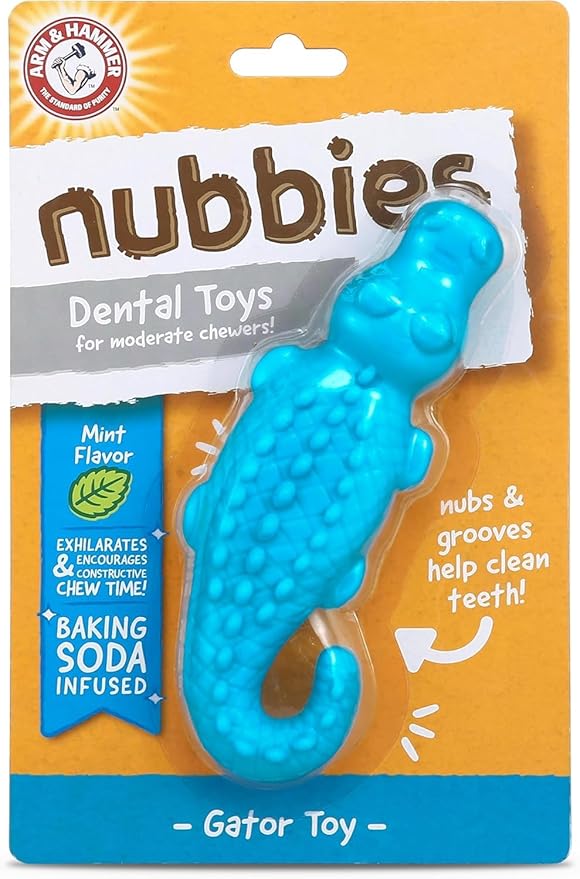 Arm & Hammer for Pets Nubbies Dental Toys, Gator - Dental Chew Toy for Dogs for Moderate Chewers - Reduces Plaque & Tartar Buildup Without Brushing - 2 Pack