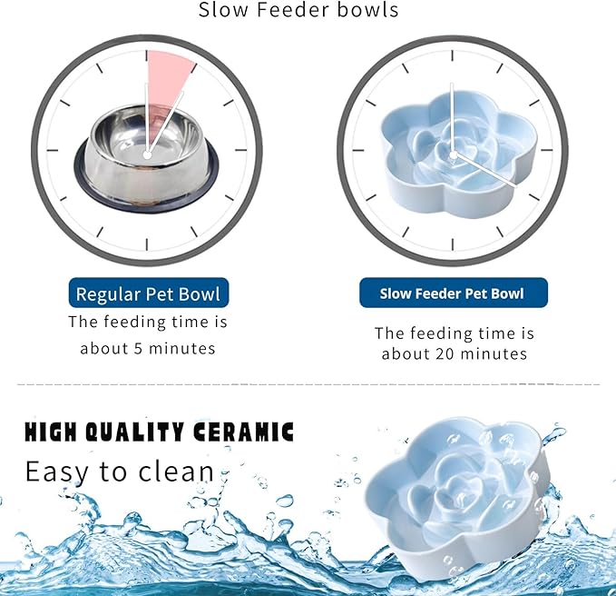 Slow Feeder Dog Bowl - Ceramic, Healthy Design for Small & Medium Dogs, Anti Gulping (Light Pink, Small)