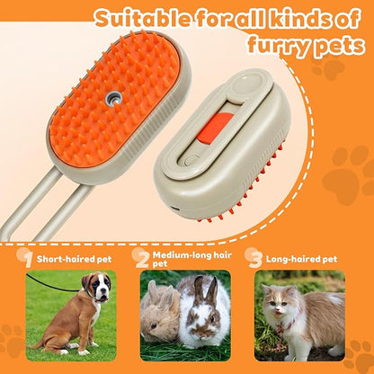 2025- New cat steam brush, 4-in-1 cat steam brush, for massaging and cleaning fallen pet hair, suitable for cats, dogs, rabbits and other pets (khaki + white) -2 pieces (Khaki color)