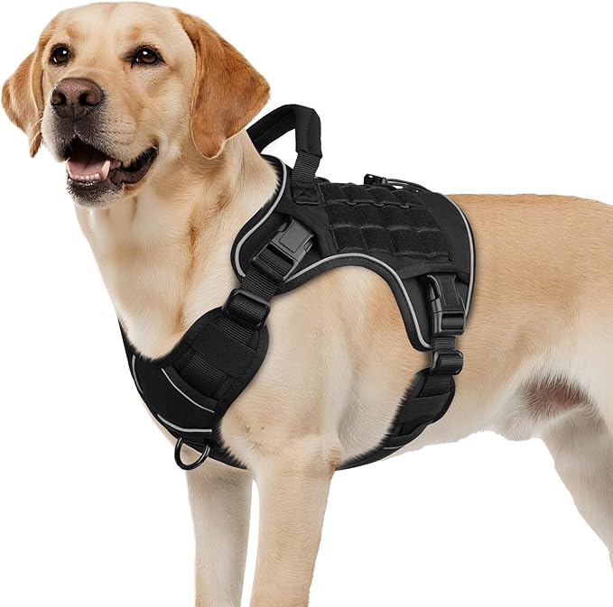 WINGOIN Black Tactical Dog Harness for Large Dogs, Heavy Duty No Pull Dog Harness with Handle, Adjustable Reflective Military K9 German Shepherd Big Size Dog Vest for Walking, Training, Hunting (L)