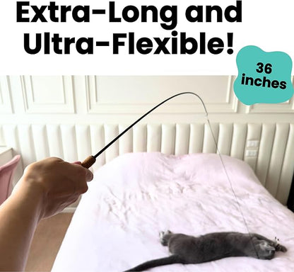 Forever Stick - The Unbreakable Cat Wand Toy, Durable Cat Toy Wand, Extra Long Cat String Toy, Cat Fishing Pole Toy for Bored Indoor Adult Cats, Cat Stick Toy, Cat Feather Wand, Cat Teaser Wand