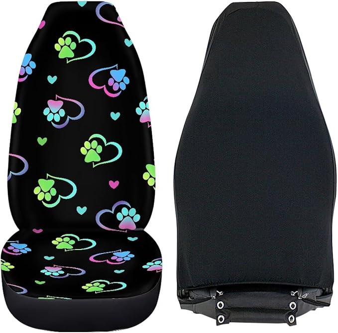 Dog Paw Heart Car Seat Covers Set for Front Universal Interior Accessories Seat Protective Bottom Cushion Pad Set for Women Cute Vehicle Interior Accessory for SUV Truck