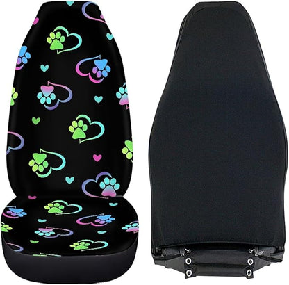 Dog Paw Heart Car Seat Covers Set for Front Universal Interior Accessories Seat Protective Bottom Cushion Pad Set for Women Cute Vehicle Interior Accessory for SUV Truck