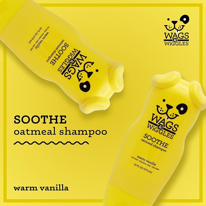 Wags & Wiggles Soothe Oatmeal Dog Shampoo - Warm Vanilla Scent, pH-Balanced Colloidal Oatmeal Formula for Dogs with Dry, Itchy, or Sensitive Skin, SLS and Paraben Free, 16 Fl Oz