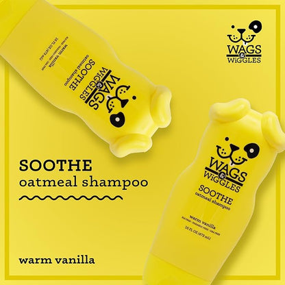 Wags & Wiggles Soothe Oatmeal Dog Shampoo - Warm Vanilla Scent, pH-Balanced Colloidal Oatmeal Formula for Dogs with Dry, Itchy, or Sensitive Skin, SLS and Paraben Free, 16 Fl Oz