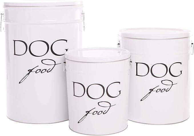 Harry Barker Classic White Dog Food Storage Canister – Small, Airtight Stainless Steel Pet Food Container, Holds Up to 10 lbs Dry Dog Food, Kitchen Counter & Pantry Storage - White