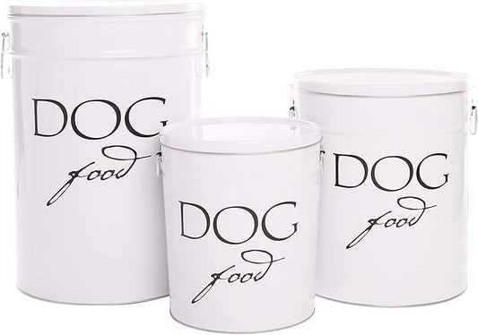 Harry Barker Classic White Dog Food Storage Canister – Small, Airtight Stainless Steel Pet Food Container, Holds Up to 10 lbs Dry Dog Food, Kitchen Counter & Pantry Storage - White