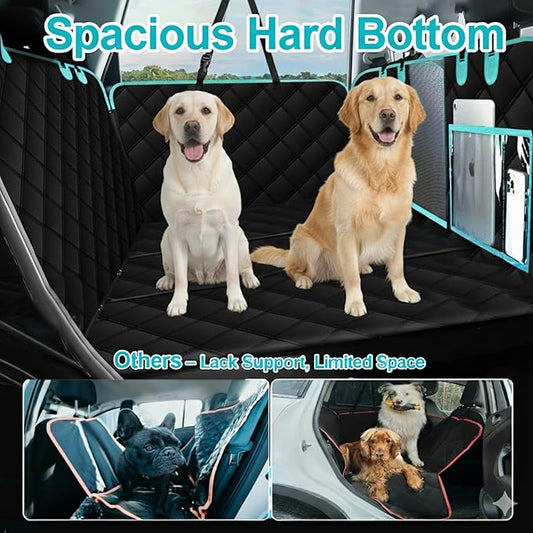 Dog Car Seat Cover for Back Seat, Car Seat Protector for Dogs, Hard Bottom Supports 450 lbs, Triple Waterproof, Non-Slip, Exclusive Zipper Design for Child Seat & Dog Seat Belt