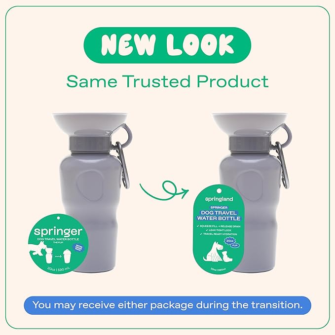 Springer Dog Water Bottle | Portable Travel Water Bottle Dispenser for Dogs - As Seen on Shark Tank | Patented, Leak-Proof Bottles Fill Bowl with Water - Ideal for Walking | BPA-Free 22oz Gray