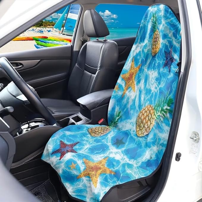 Coldinair Ocean Starfish Towel Waterproof Sweat Beach Seat Cover Pineapple Universal for Car Truck SUV Seat for Dog or Workout,Non-Slip and Easy to Install