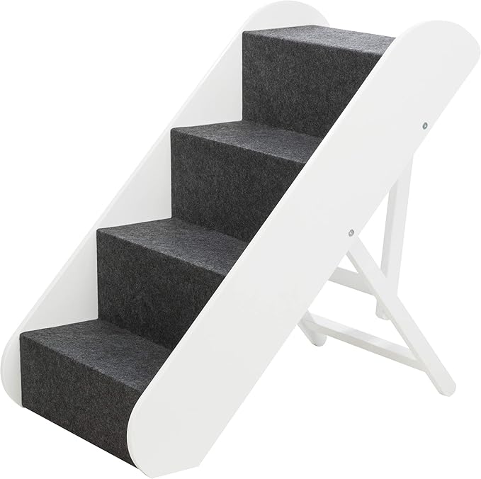 Trixie Dog Stairs with Nonslip Carpet - 4 Step Pet Stairs for Beds and Couches - Easily Adjustable - in White