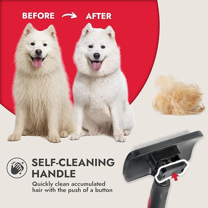 KONG Large Self-Cleaning Slicker Brush – Easy Hair Removal, Reduces Shedding, Non-Slip Grip, Long Metal Pins, for Medium to Large Dogs with Medium to Long Coats, Red/Gray