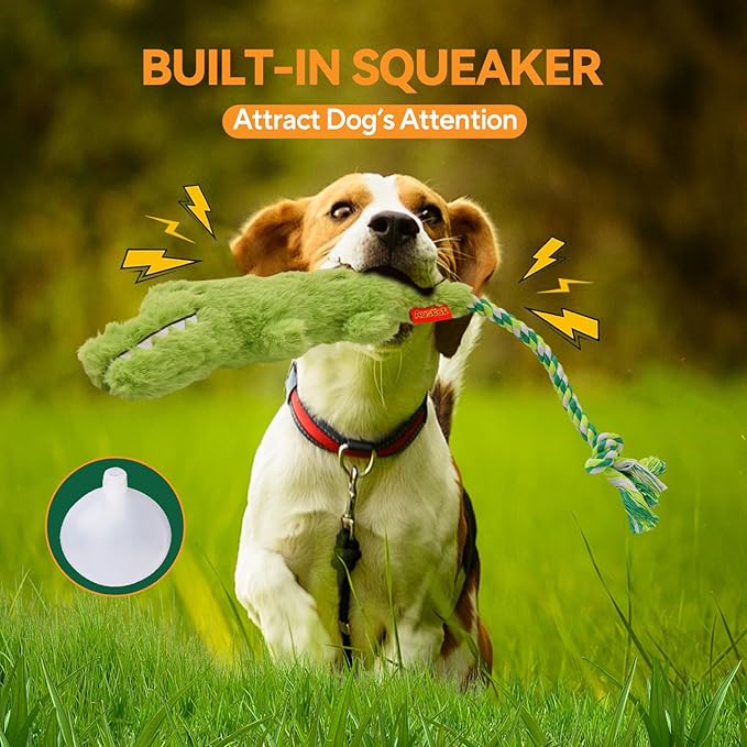 AUSCAT Plush Dog Rope Toy, Durable Squeaky Dog Toys for Puppy Small Medium Dogs (Not for Aggressive Chewers), Crocodile