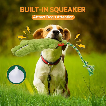 AUSCAT Plush Dog Rope Toy, Durable Squeaky Dog Toys for Puppy Small Medium Dogs (Not for Aggressive Chewers), Crocodile
