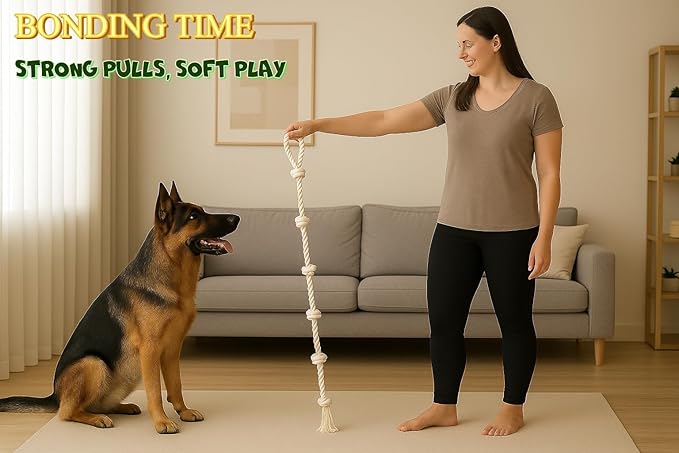 Heavy-Duty 51" White Cotton Rope Dog Toy – 6-Knot Tug & Dental Chew with Loop – Durable, Washable, Natural & Safe for Medium & Large Dogs – Indoor & Outdoor Play