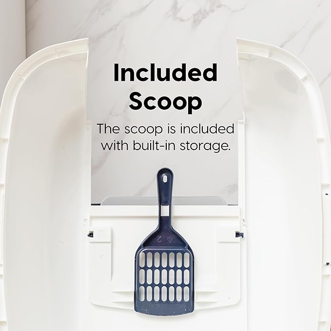 IRIS USA Large Cat Litter Box with Front Door Flap, Covered Enclosed Litter Box Enclosure with Scoop, Handle & Buckles for Portability & Privacy, Hidden Litter Pan, Navy/White