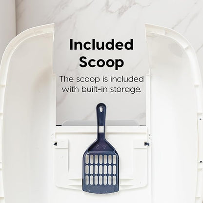 IRIS USA Large Cat Litter Box with Front Door Flap, Covered Enclosed Litter Box Enclosure with Scoop, Handle & Buckles for Portability & Privacy, Hidden Litter Pan, Navy/White