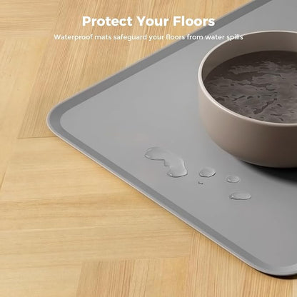 Silicone Pet Food Mat Waterproof - BPA Free Non-Slip Dog Feeding Mat with High Raised Edges - Spill-Proof Placemats for Cats and Dogs Food and Water Bowls 18.5"x11.5"