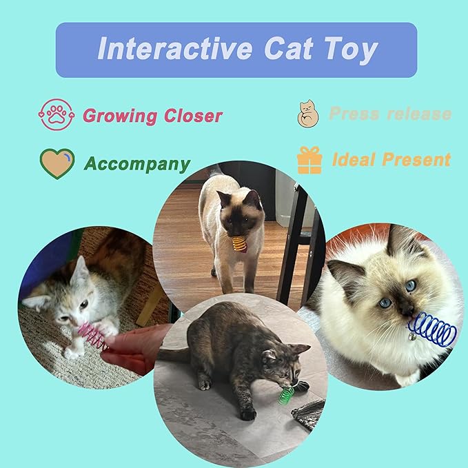 Cat Toys Assortment - Interactive Kitten Toy Bundle with Sparkle Pom Pom Balls, Crinkle Balls & Spring Toys for Indoor Cats(100-Pack)