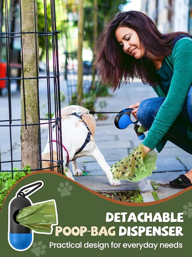 Retractable Dog Leash with Led Light, Douexio 16ft Rechargeable Walking Dog Leash for Small Medium Dogs Up to 66 lbs,360° Tangle-Free, One-Button Control, High Strength Hook