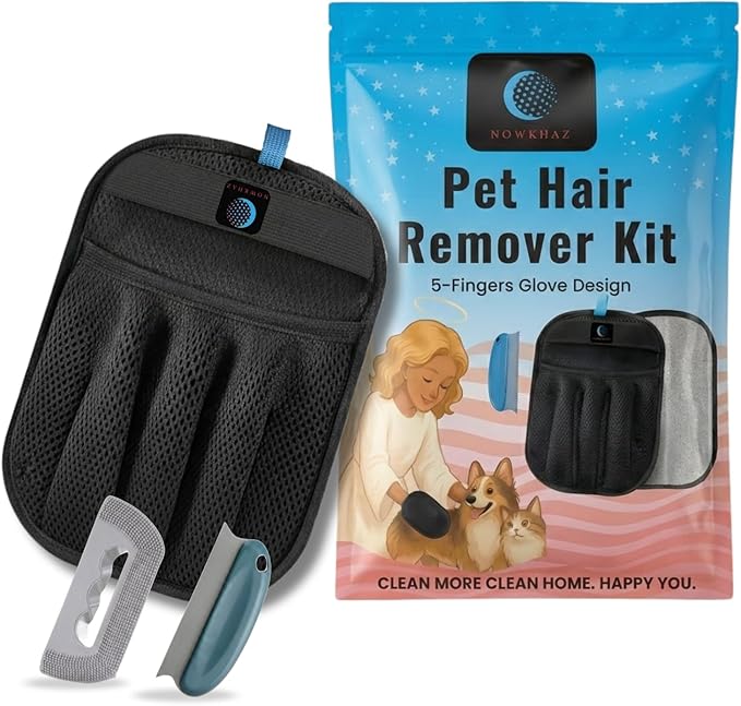 2-Pack Reusable Pet Hair Remover Gloves for Laundry, Furniture & Clothes, Best Dog & Cat Grooming Glove, Removes Fur from Couch, Car & Carpet