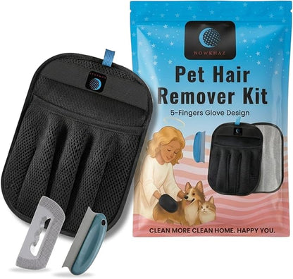 2-Pack Reusable Pet Hair Remover Gloves for Laundry, Furniture & Clothes, Best Dog & Cat Grooming Glove, Removes Fur from Couch, Car & Carpet