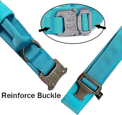 Xqpetlihai Tactical Dog Collar and Leash Set Adjustable Military Nylon Dog Collar with Control Handle and Heavy Duty Metal Buckle for Large Dogs（Blue S