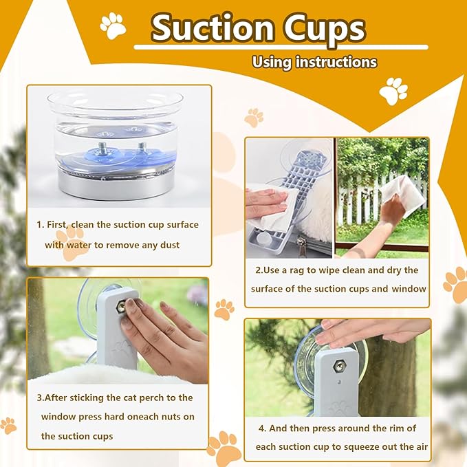 Cat Window Perch Seat Hammock, Foldable Hammock with 4 Strong Suction Cups, Easy to Assemble and Cat Wand,Cream