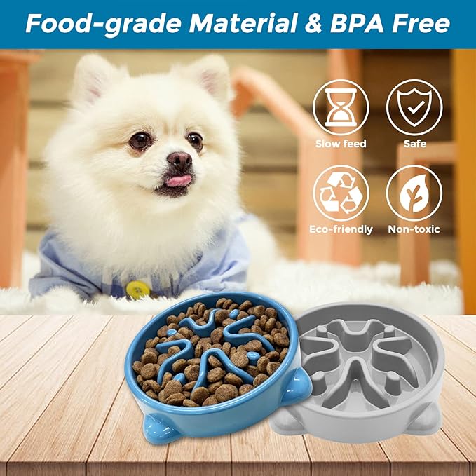 VANNON Slow Feeder Dog Bowls Non Slip Puppy Bowl Durable Dog Puzzle Feeder Bloat Stop Food Bowls for Puppy and Small Dogs, BPA Free, 1 Cup, Blue