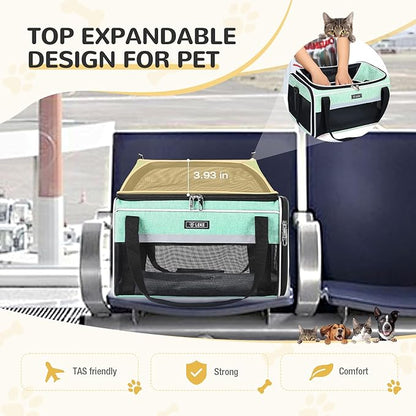 Lekereise Top-Expandable Pet Carrier 17x11x9.5 Inch Alaska Hawaiian Airline Approved Soft Sided Underseat to 12lbs Travel Carriers for Small Dogs and Cats with Locking Safety Zippers Anti-Scratch Mesh