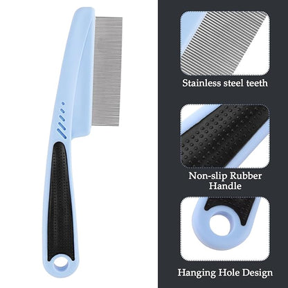 2 Pack Pet Comb, Stainless Steel Fine Tooth for Loose Hair, Knots, Pet Brush with Rubber Handle for Pet Grooming