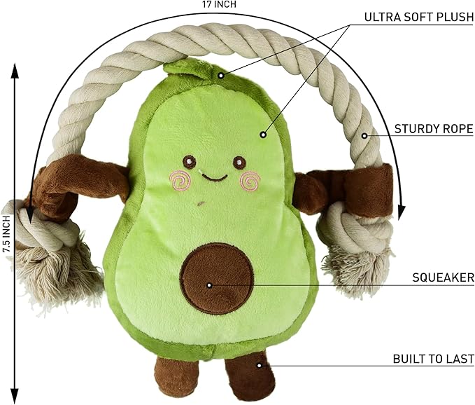 Native Pup Dog Toy Rope and Plush Stuffed Squeaker, Tug of War Toys for Dogs, Puppy Welcome Home Add on for Pets (Avocado)