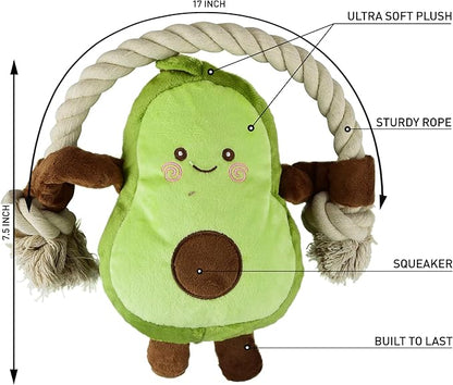 Native Pup Dog Toy Rope and Plush Stuffed Squeaker, Tug of War Toys for Dogs, Puppy Welcome Home Add on for Pets (Avocado)