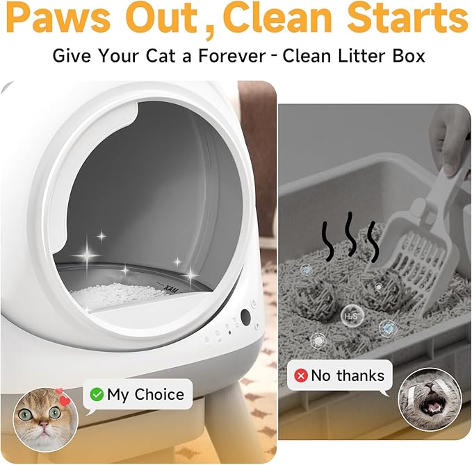 Self Cleaning Litter Box for Multiple Cats, G1 Automatic Litter Box with Smart APP Control & Health Monitoring, Includes 2 Roll Trash Bags and Litter Mat (White)