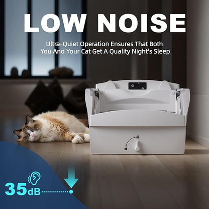 Automatic Litter Box, Open-Top Self Cleaning Litter Box for Multiple Cats, Large Space with Low Entry, Dual Safety Sensors, Quiet Operation, Compatible with Clumping Litter, Odor Control