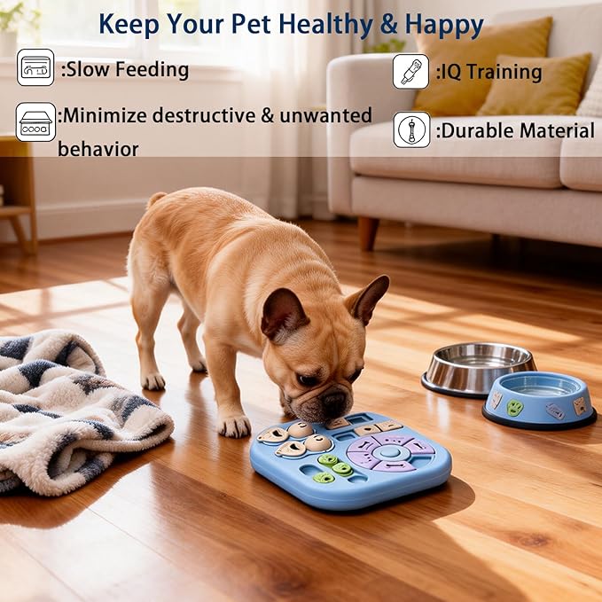 Dog Puzzle Toys, 4-in-1 Interactive Dog Toys for Boredom, Treat Dispensing Slow Feeder for Mental Stimulation, Enrichment Toy for Smart & Beginner Dogs, Light Blue