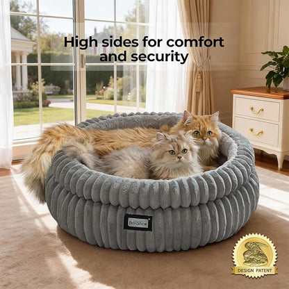 BALANCE Cat Bed Kitten Bed, Washable Round Cat Beds for Indoor Cats,Super Soft Plush Faux Fur Pet Bed for Puppy and Kitten with Anti-Slip Bottom