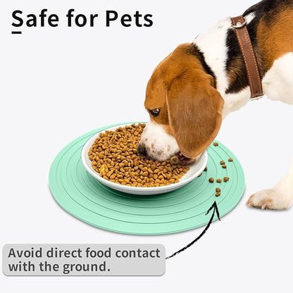 Fhiny 3PCS Silicone Pet Food Mat, 9.5" Round Waterproof Non-Slip Dog Cat Bowl Placemat Preventing Feed and Water Overflow Suitable for Medium Small Bowl Dish Plate Protect Floor (Green, 9.5" Dia)