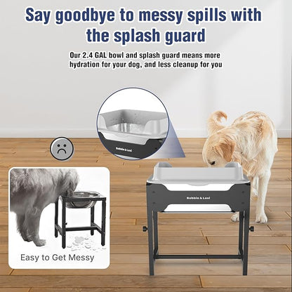 4-Height Adjustable Elevated Dog Water Bowl with Splash Guard, 2.5 Gallon No-Spill Large Capacity Raised Dog Water Bowl for Large & Medium Dogs, Non-Slip Stainless Steel Stand & Easy to Clean
