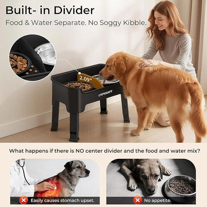 URPOWER Mess Proof Elevated Dog Bowls, High Wall Splash Guard Design, 4 Height Adjustable Raised Bowl Stand, 2 Stainless Steel Bowls, Non-Slip Food Water Set for Small Medium Large Dogs