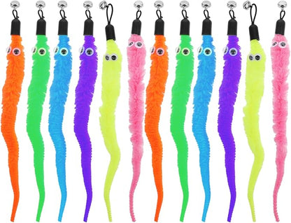 Vin Beauty 12 Pcs Cat Worm Toy Refills Cat Toys Wand Replacement Cat Wand Refills Worm Teaser with Bells Cat Wand Attachments Worm Toy Cat Accessories for Bored Indoor Cats Kitten