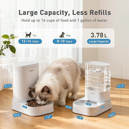 PAWGETHER® 2 Pack Gravity Cat Feeder and Water Dispenser 1 Gallon/3.5L Automatic Cat Feeder and Waterer Dog Water Bowl Dispenser Pet Food Dispenser Puppy Kitten Rabbits