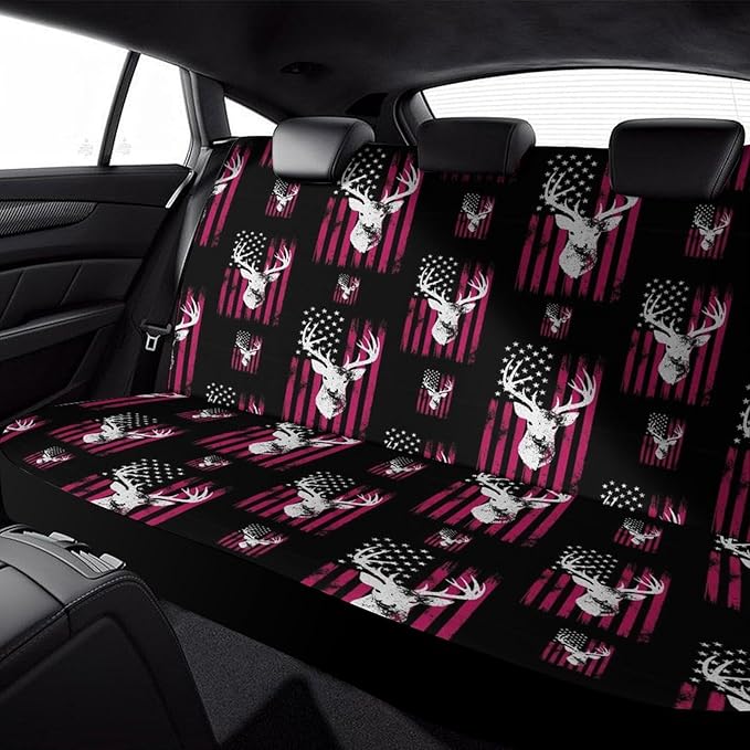 Car Interior Decor Seat Cover, Universal Stretch Back Seat Protector, Car Accessories Rear Bench Seat Covers For Trucks SUV Compatible with American Flag Camo Funny Deer Hunting Pink Camouflage