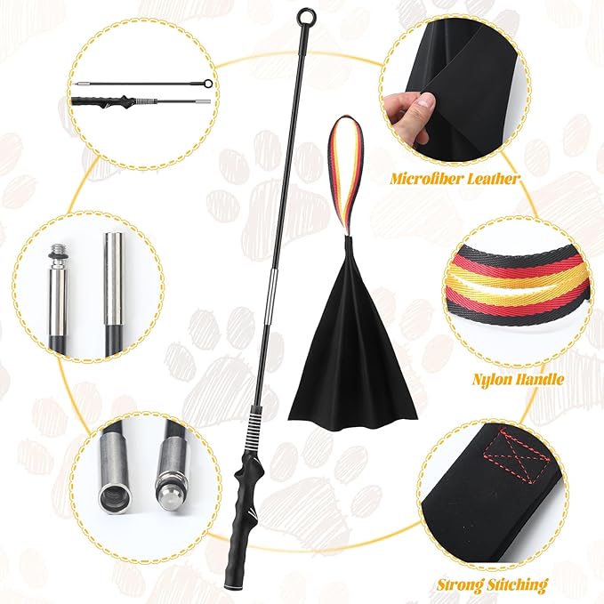 Breling 2pcs Leather Bite Rag for Dog Training with Pole Leather Dog Toy Rope for Aggressive Chewers, Puppy Toy to Build Prey Drive, Train Bite Grip, Play Tug of War Game with Handle