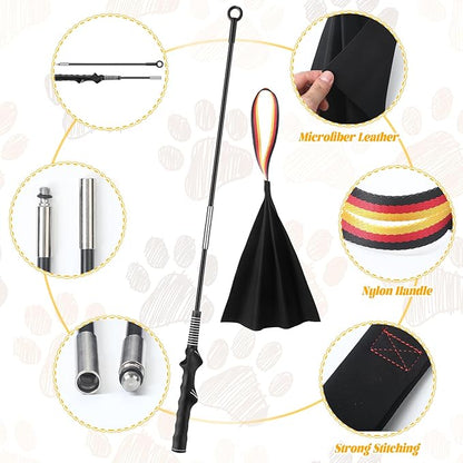Breling 2pcs Leather Bite Rag for Dog Training with Pole Leather Dog Toy Rope for Aggressive Chewers, Puppy Toy to Build Prey Drive, Train Bite Grip, Play Tug of War Game with Handle