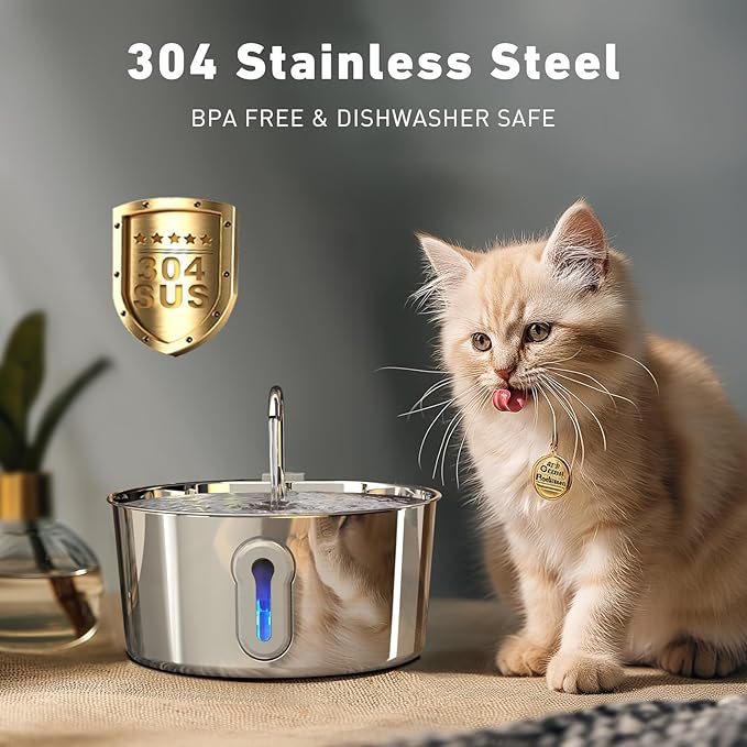 Cat Water Fountain, 4.0L/135oz Automatic Pet Fountain Stainless Steel Large Dog Water Dispenser with Ultra-Quiet Pump & 6 Replacement Filters & for Cats Inside, Dogs, Multiple Pets