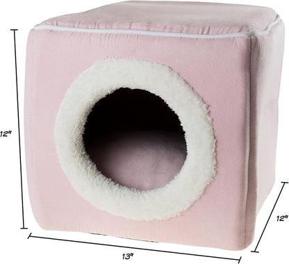 Cat House - Indoor Bed with Removable Foam Cushion - Cat Cave for Puppies, Rabbits, Guinea Pigs, Hedgehogs, and Other Small Animals by PETMAKER (Pink)